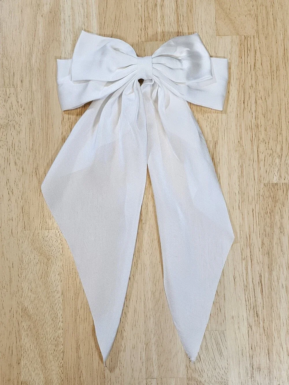 Elegant White Satin Ribbon Bow Barrette
